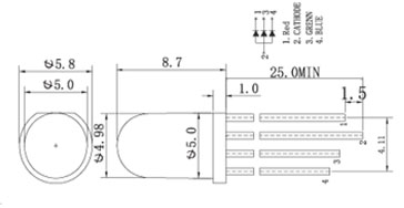 5mm Triple Output LED RGB - Common Cathode(5Pcs)