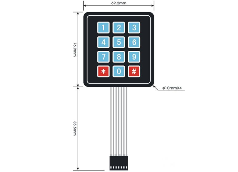 Sealed Membrane 3X4 Button Pad with Sticker