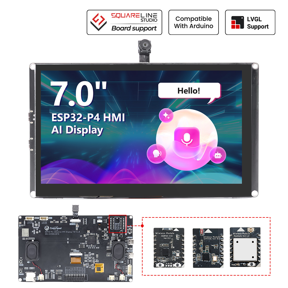 CrowPanel Advanced 7inch |ESP32-P4 HMI AI Display 1024x600 IPS Touch Screen with WiFi 6 Compatible with Arduino/LVGL-Without Camera