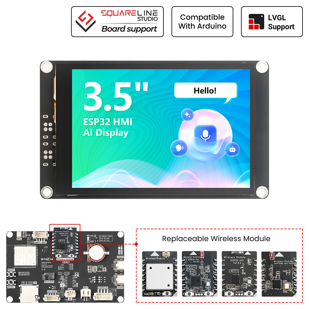 CrowPanel Advance 3.5“ HMI|ESP32-S3 AI-Powered IPS Touch Screen (480x320)|Without Acrylic Case