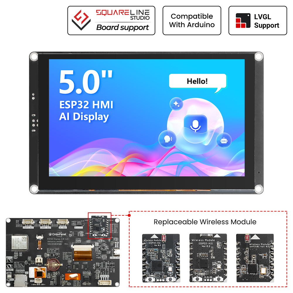 CrowPanel Advance 5“ HMI|ESP32-S3 AI-Powered IPS Touch Screen (800x480) |Without Acrylic Case