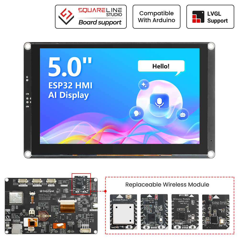 CrowPanel Advance 5“ HMI|ESP32-S3 AI-Powered IPS Touch Screen (800x480) |Without Acrylic Case