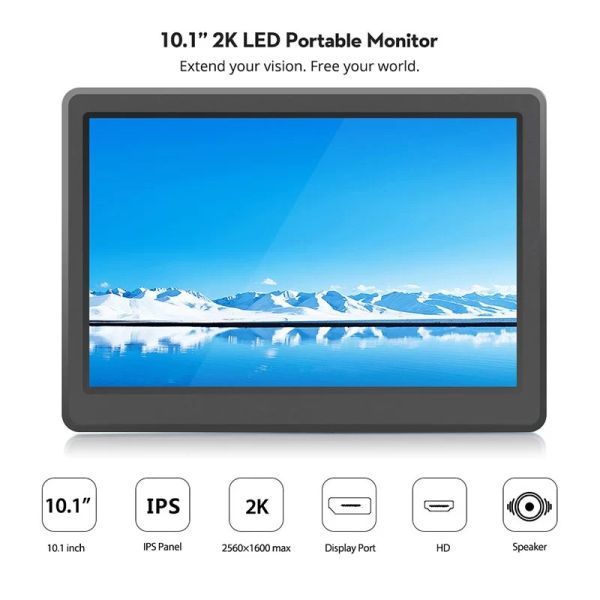 ELECROW SQ101 10.1inch 2K IPS 2560x1600 Monitor with Built-in 