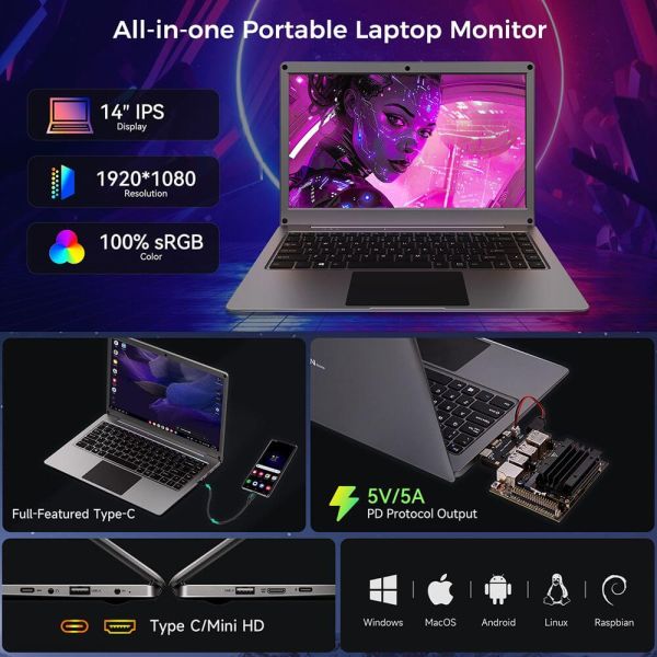 CrowView Note-All-in-One Portable Monitor, Phone-to-Laptop