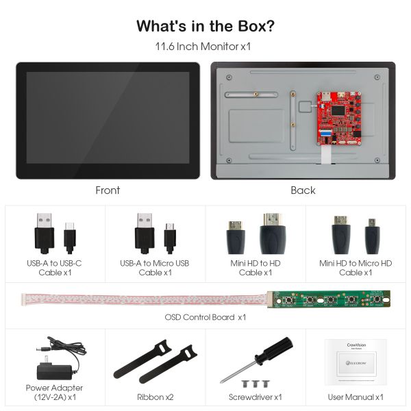 CrowVision 11.6inch IPS Capacitive Touch Screen for Raspberry Pi 4