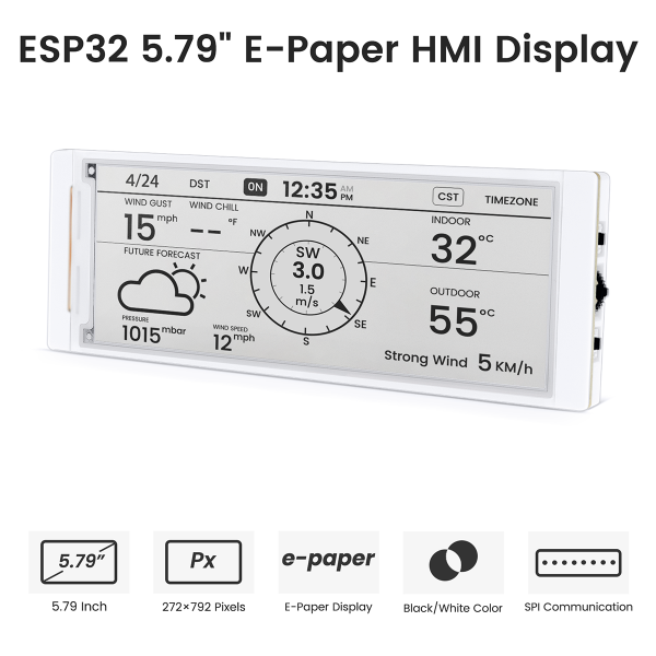 CrowPanel ESP32 5.79inch E-paper HMI Display with 272*792