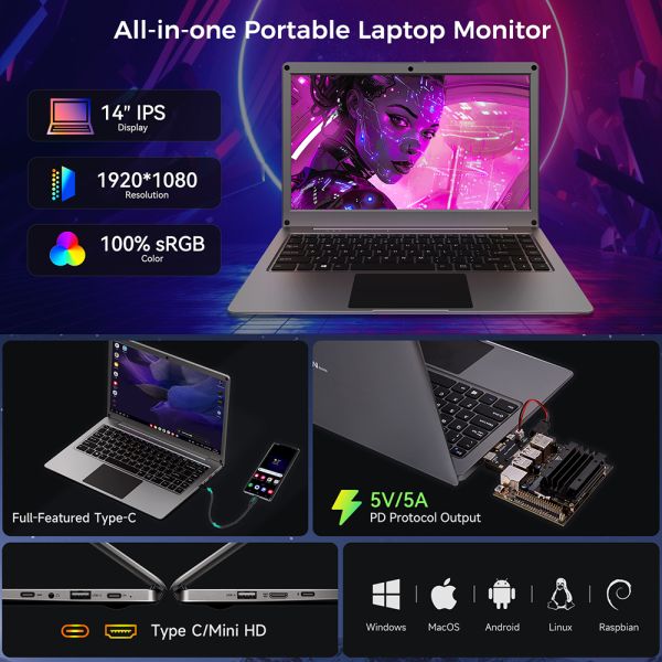 CrowView Note 14inch Lapdock-All-in-One Portable Monitor With