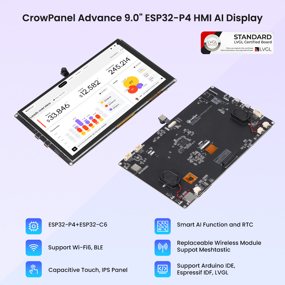 CrowPanel Advanced 9inch |ESP32-P4 HMI AI Display 1024x600 IPS