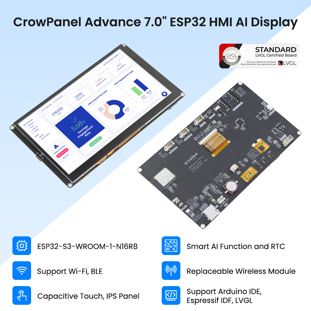 CrowPanel Advance 7inch HMI| ESP32-S3 AI-Powered IPS Touch Screen