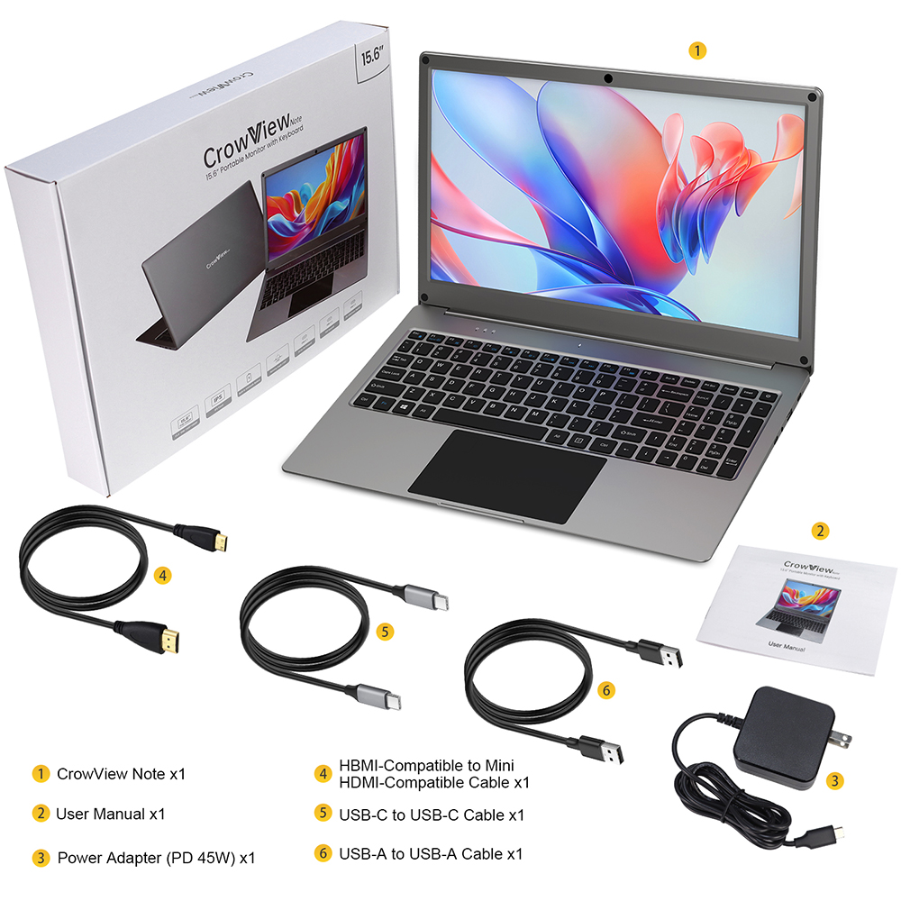 CrowView Note オールインワンポータブルモニタ 新品 CrowView Note 15.6inch-All-in-One Portable Display with Keyboard