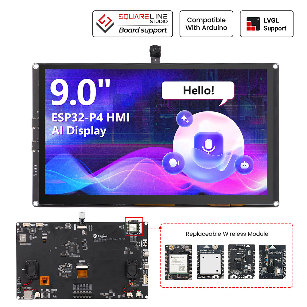 CrowPanel Advanced 9inch |ESP32-P4 HMI AI Display 1024x600 IPS