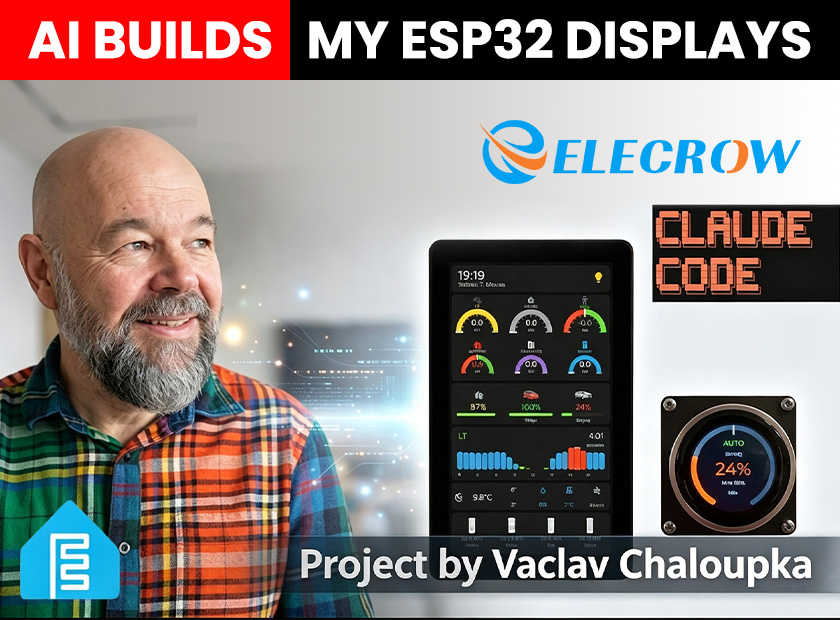 alt="Vaclav Chaloupka's Elecrow CrowPanel smart home project built with Claude Code — AI-generated ESP32 displays for home energy dashboards and EV charging control."