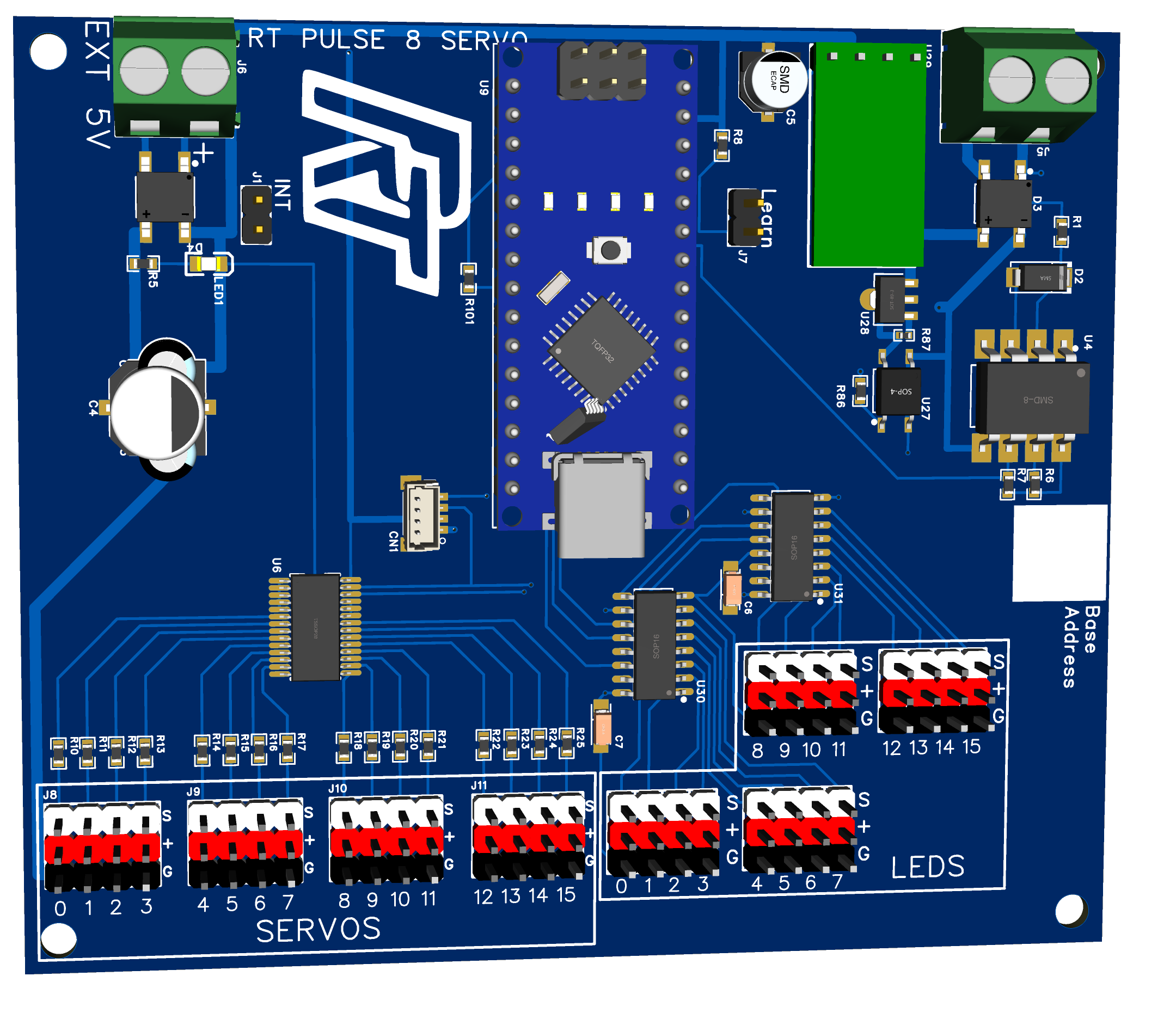 DCC accessory decoder for 16 Servos with LED indicators