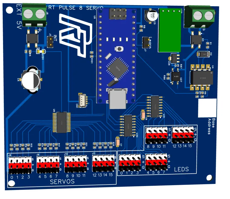 DCC accessory decoder for 16 Servos with LED indicators