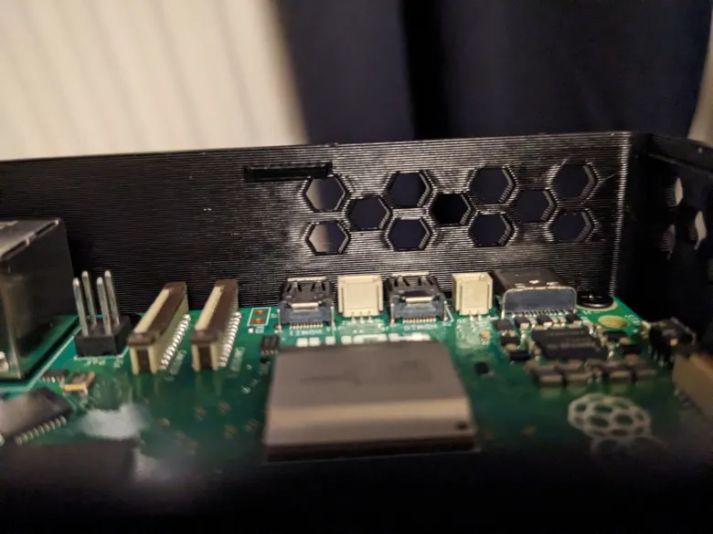 Raspberry Pi 5 case - Pimoroni NVMe hat underneath