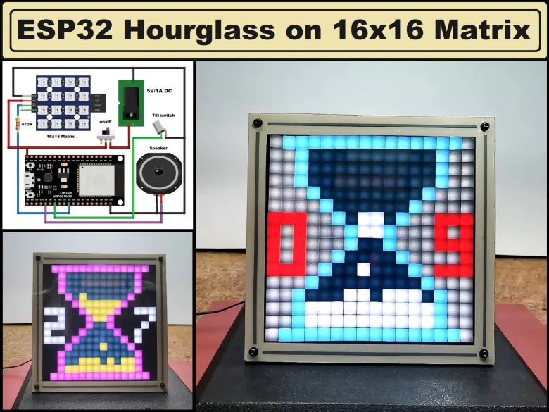 Dynamic LED Hourglass with Sound Effects - ESP32 & 16x16