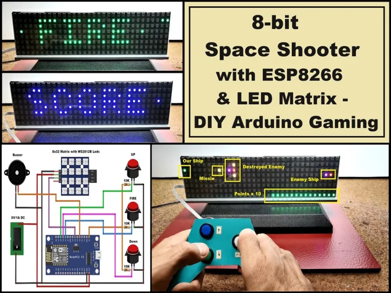 8-bit Space Shooter on ESP8266 & LED Matrix - DIY Arduino Ga