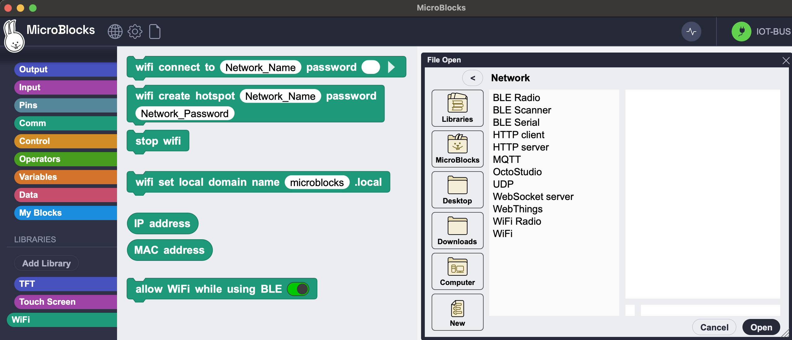 MicroBlocks network libraries