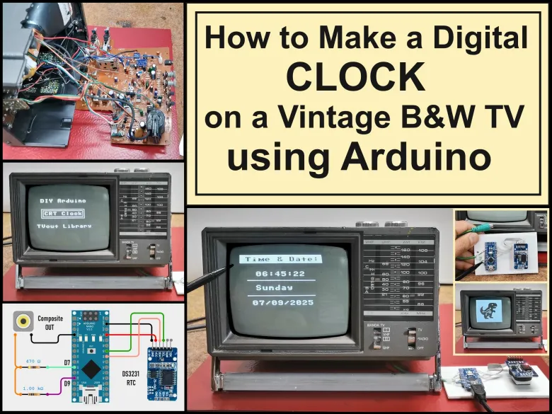 How to Make a Digital Clock on a Vintage B&W TV using Arduin