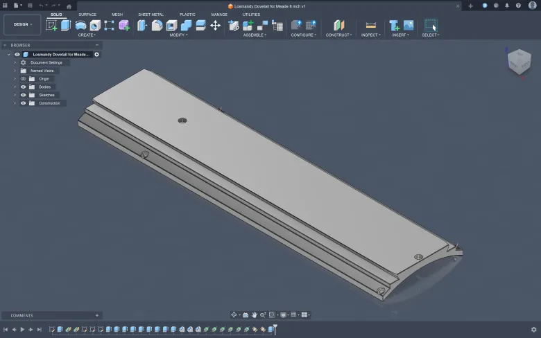 Low profile Losmandy Dovetail for Meade 8 inch SCT
