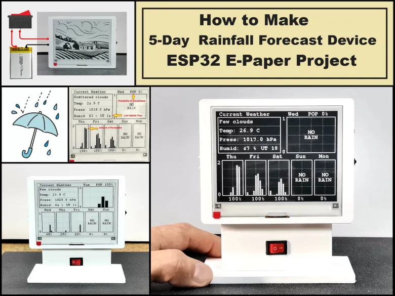 DIY 5-Day  Rainfall Forecast Device  - ESP32 E-Paper Project