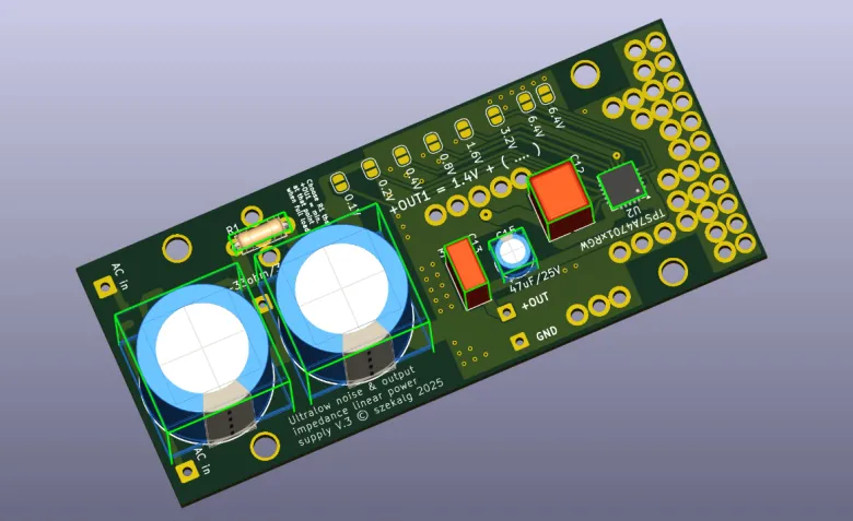 Low-Noise Linear Power Supply for Audio (TPS7A+C-R-C Filter)