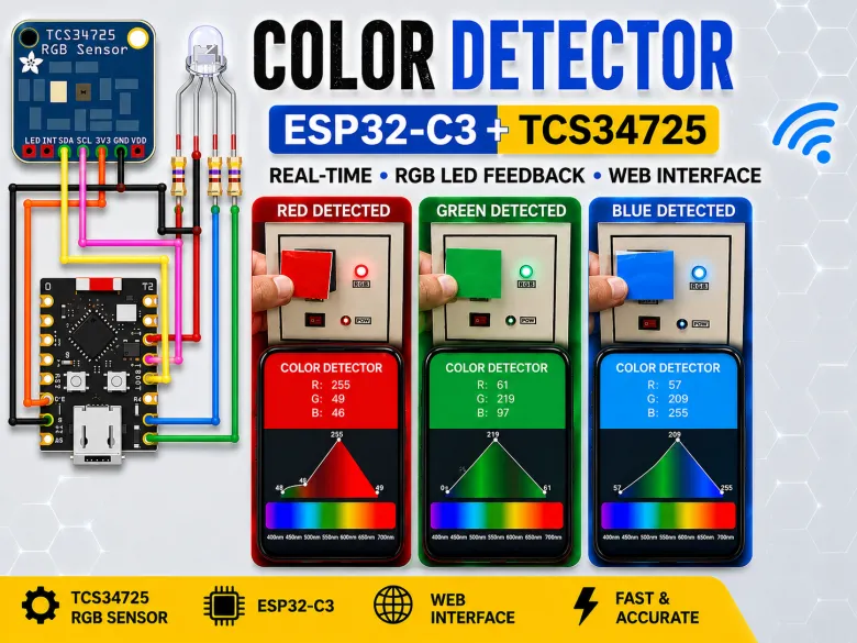 ESP32-C3 Color Detector with TCS34725, Real-Time RGB Detect