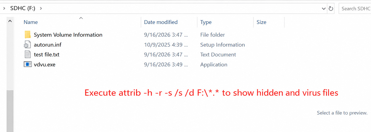 Virus files revealed when all files are shown