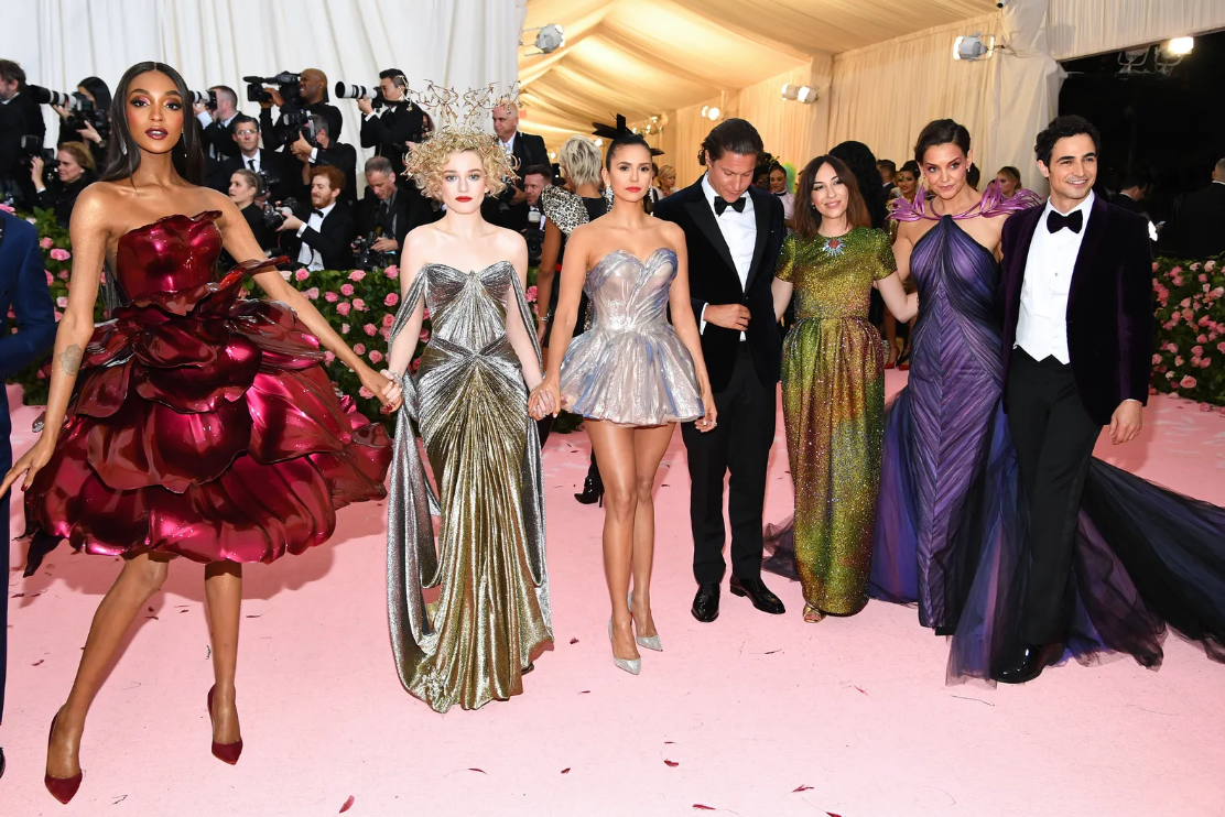 Jourdan Dunn, Julia Garner, Nina Dobrev, Vito Schnabel, Gia Coppola, Katie Holmes, and Zac Posen on the carpet at the 2019 Met Gala.