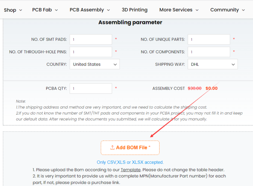 Uploading the Bill of Materials (BOM)