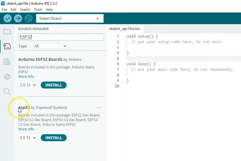 arduino ide esp32 board