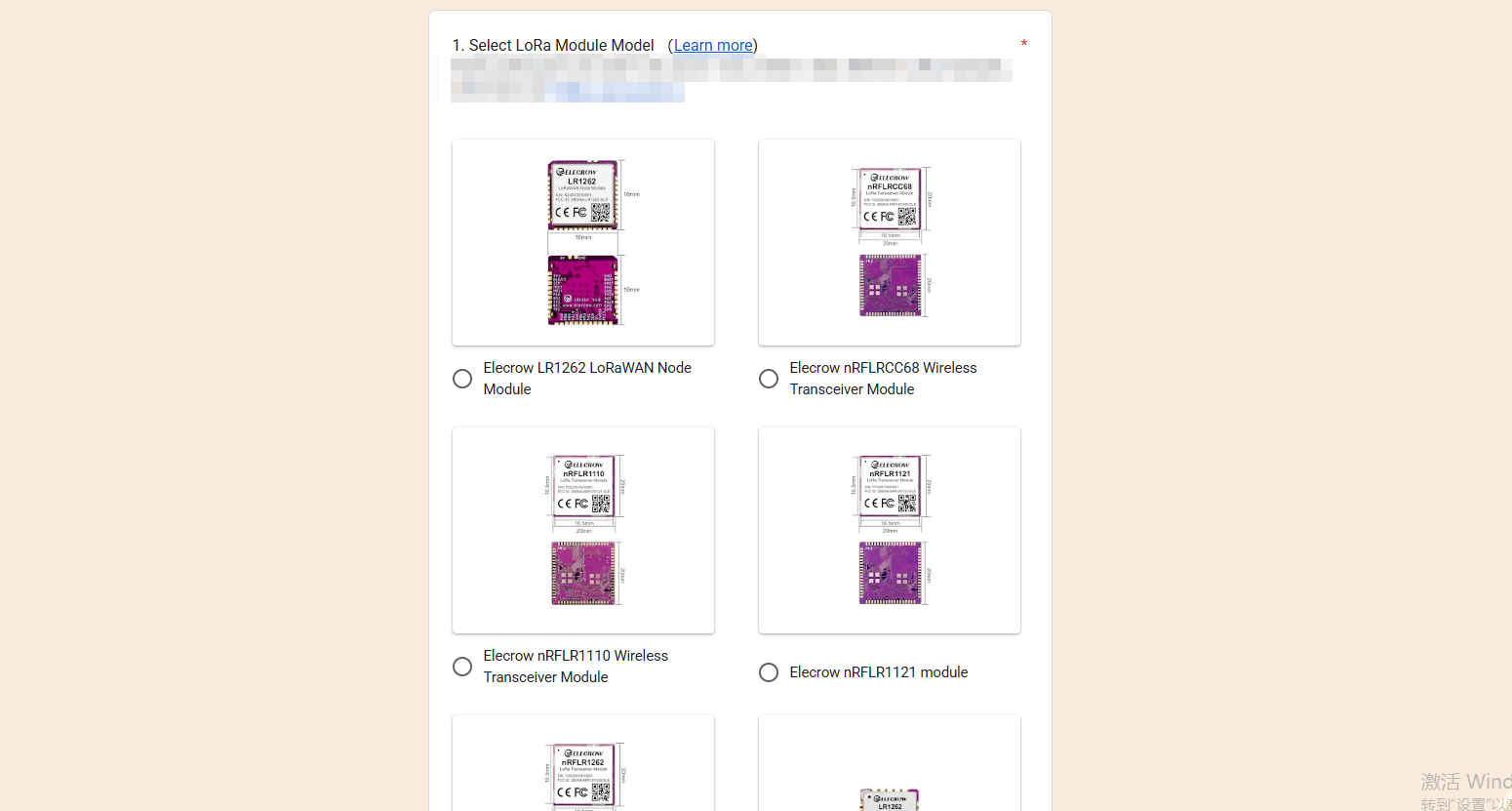 LoRa Application Form Screenshot