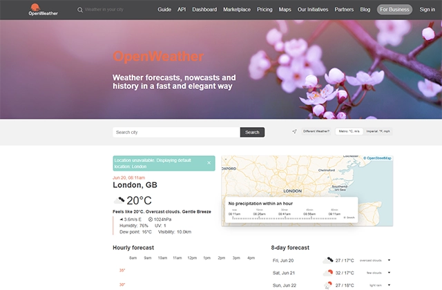 OpenWeatherMap Homepage
