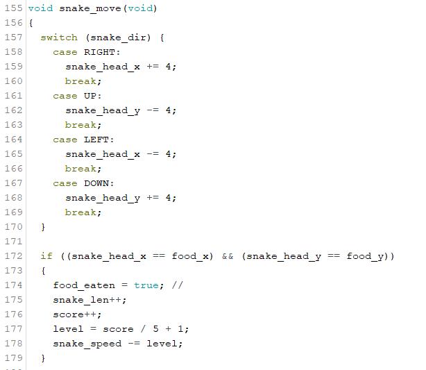 code of the snake game