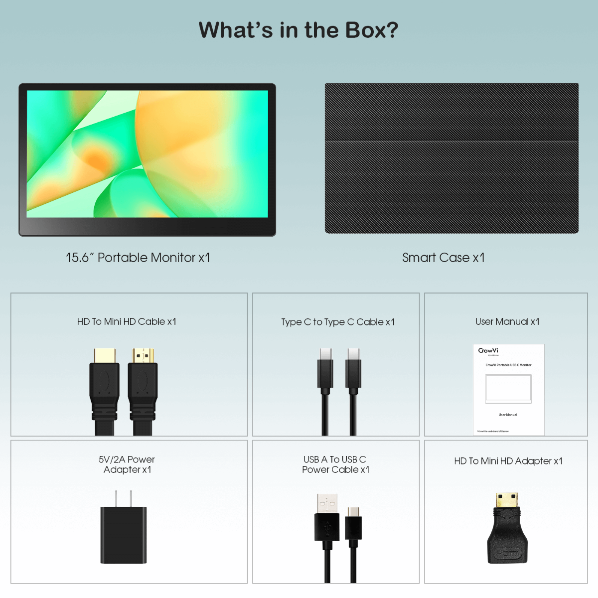 packing list of 15.6 inch portable monitor
