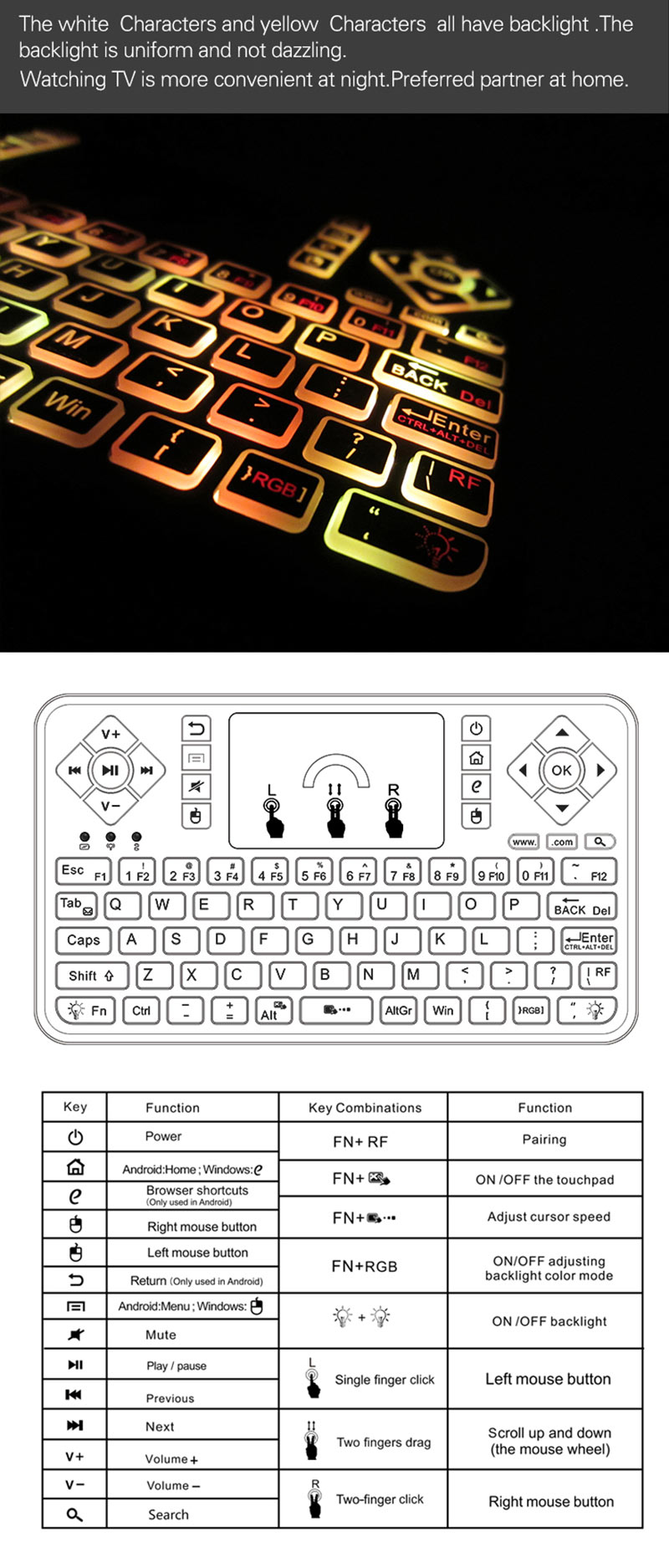mini wireless keyboard has backlight