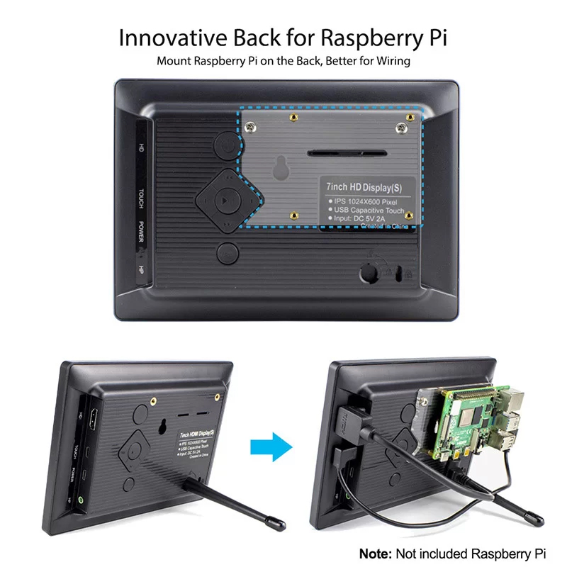RC070P 7 Inch 1024x600 Raspberry Pi Monitor Touchscreen Capacitive IPS ...