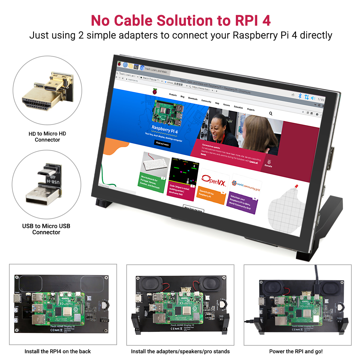 7 inch small display-no cable solution to RPI 4