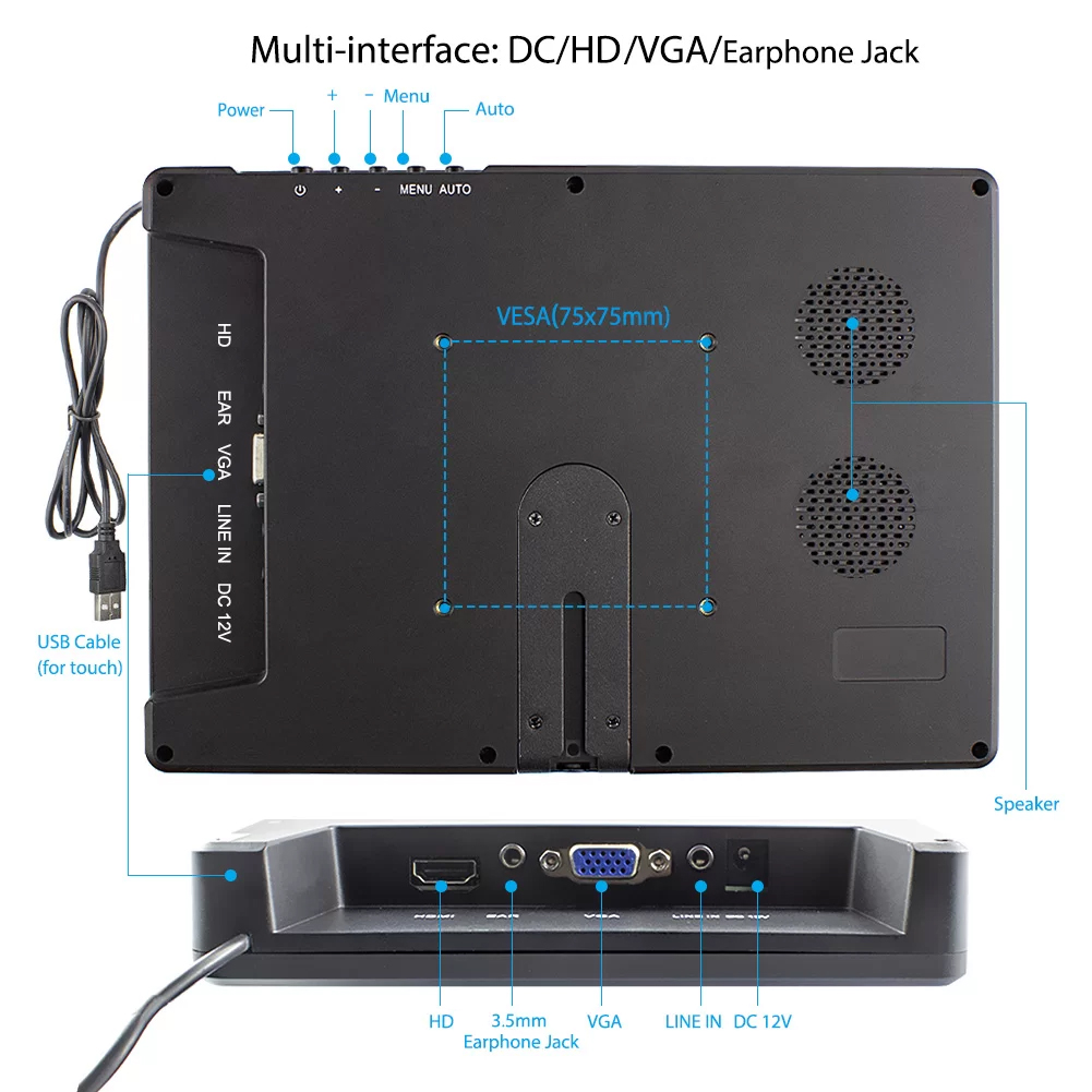 touchscreen 1080P monitor with multiple interfaces