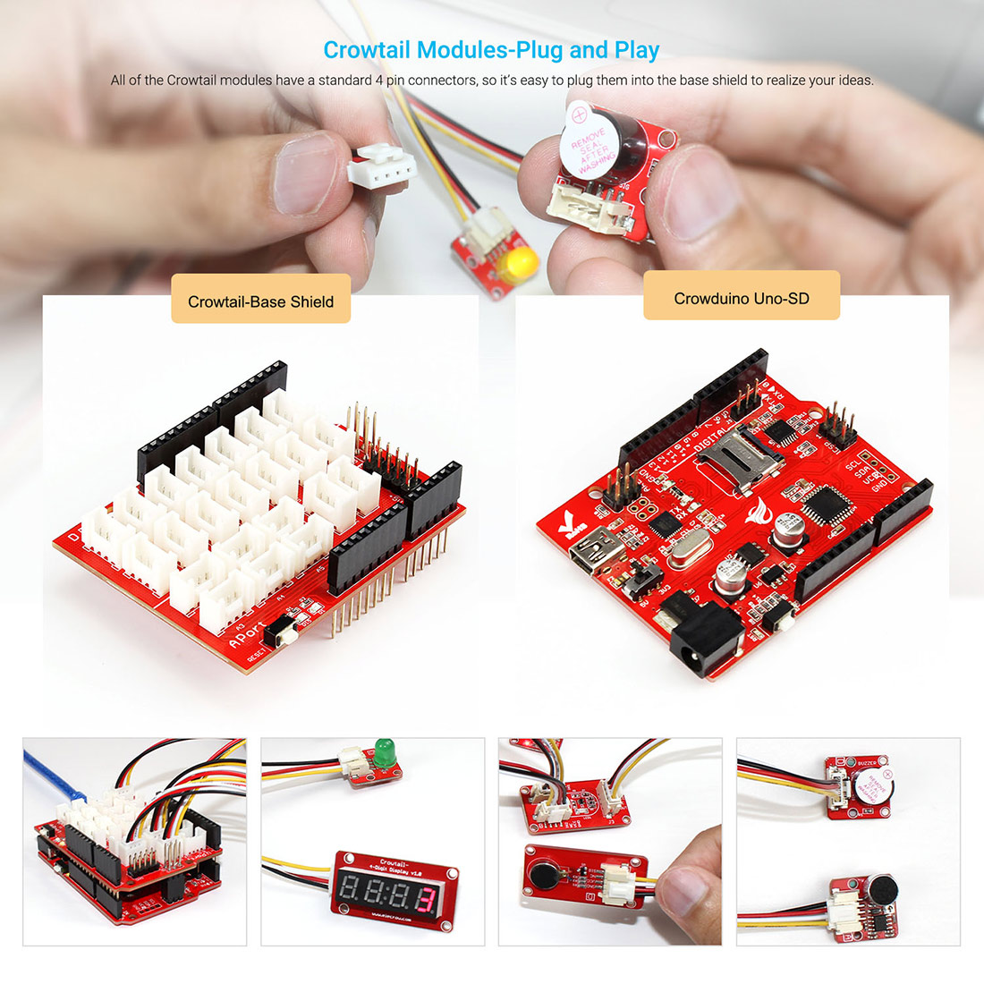 can be plugged and play with Crowtail modules