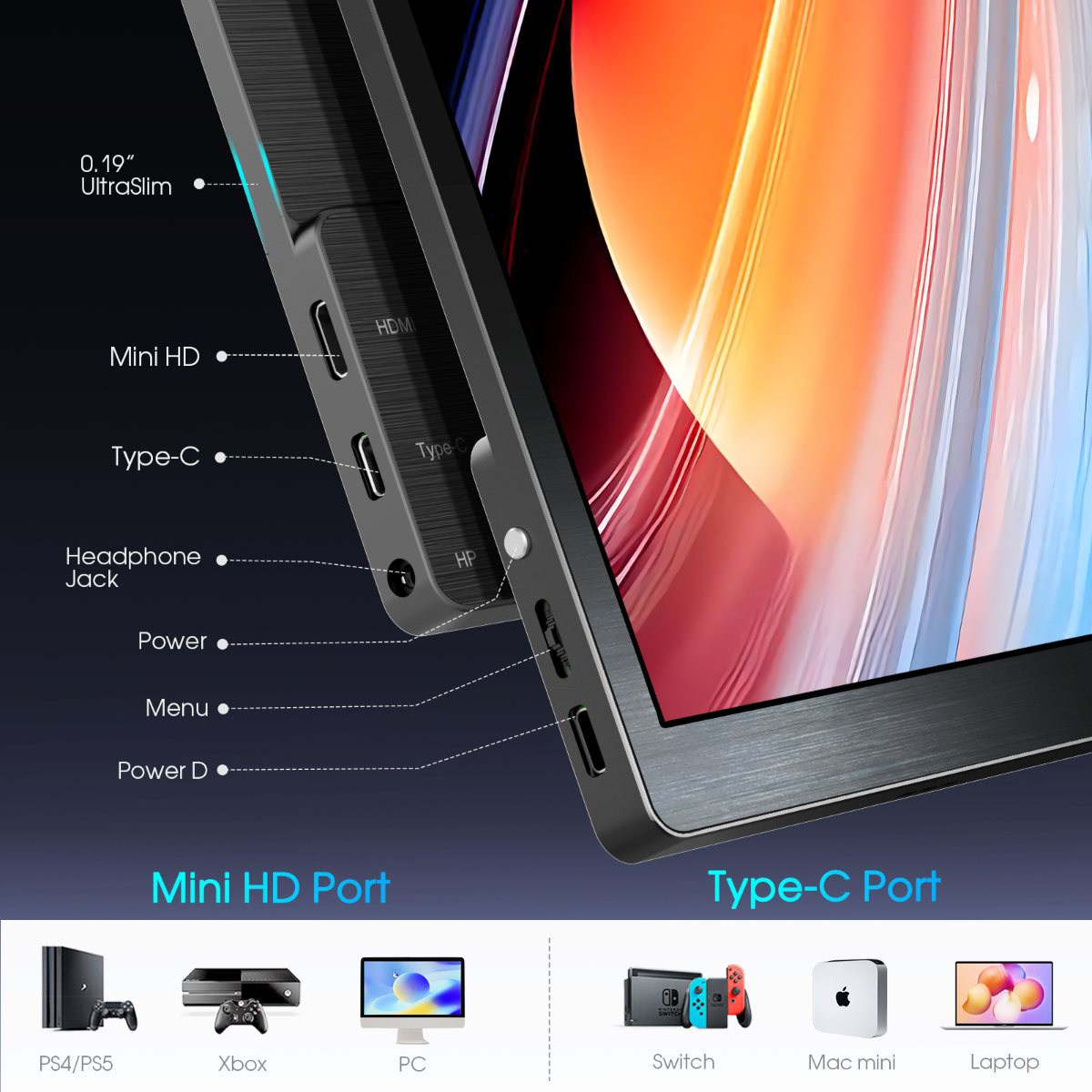 Interface Overview of 13.3 inch monitor