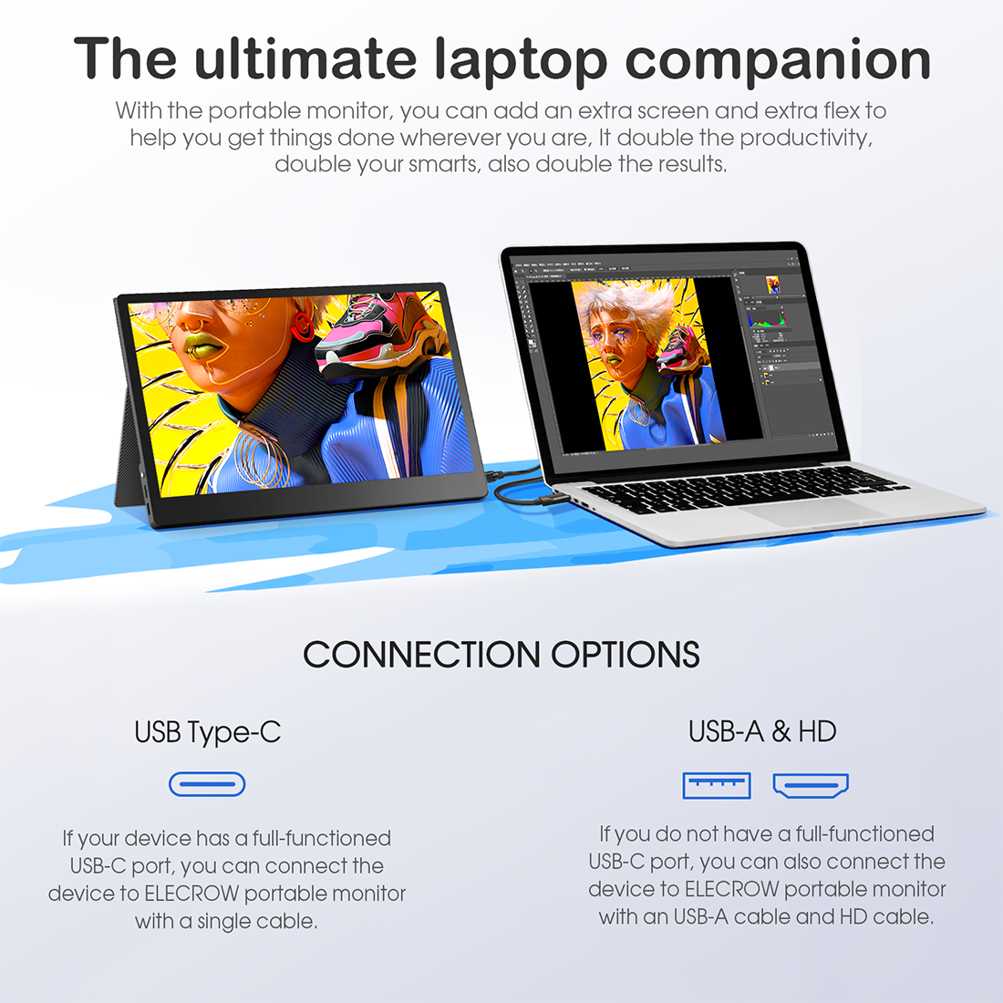 two connection options of portable monitor