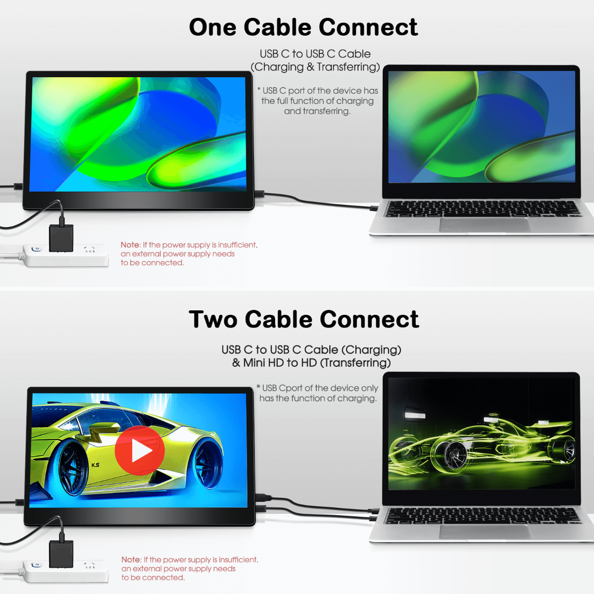 15.6 inch display support 2 connect methods