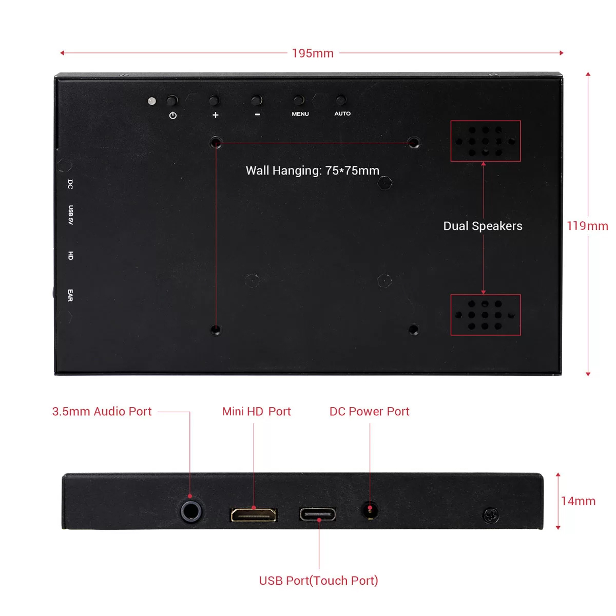 8 inch touch monitor dimension size