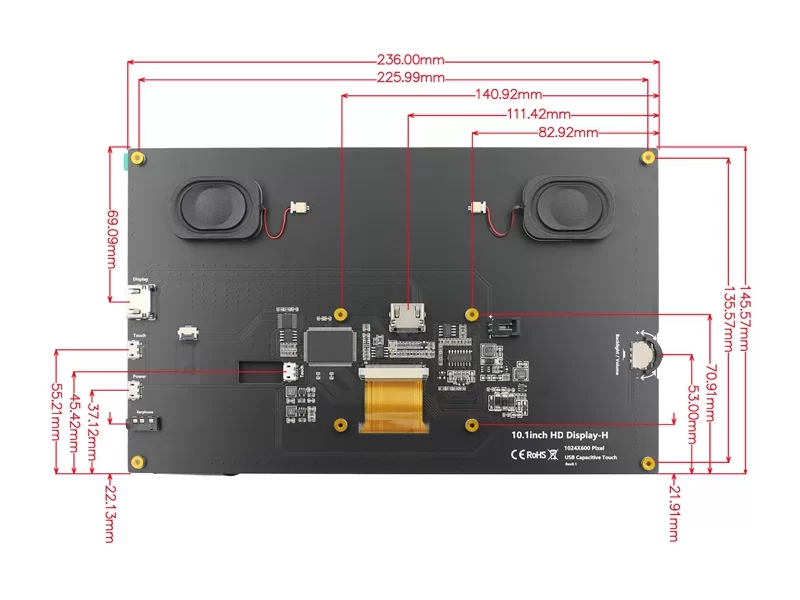 10.1 inch touchscreen monitor dimension