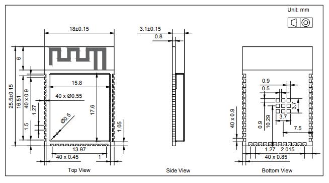 dimension size of ESP32-S3 chip module