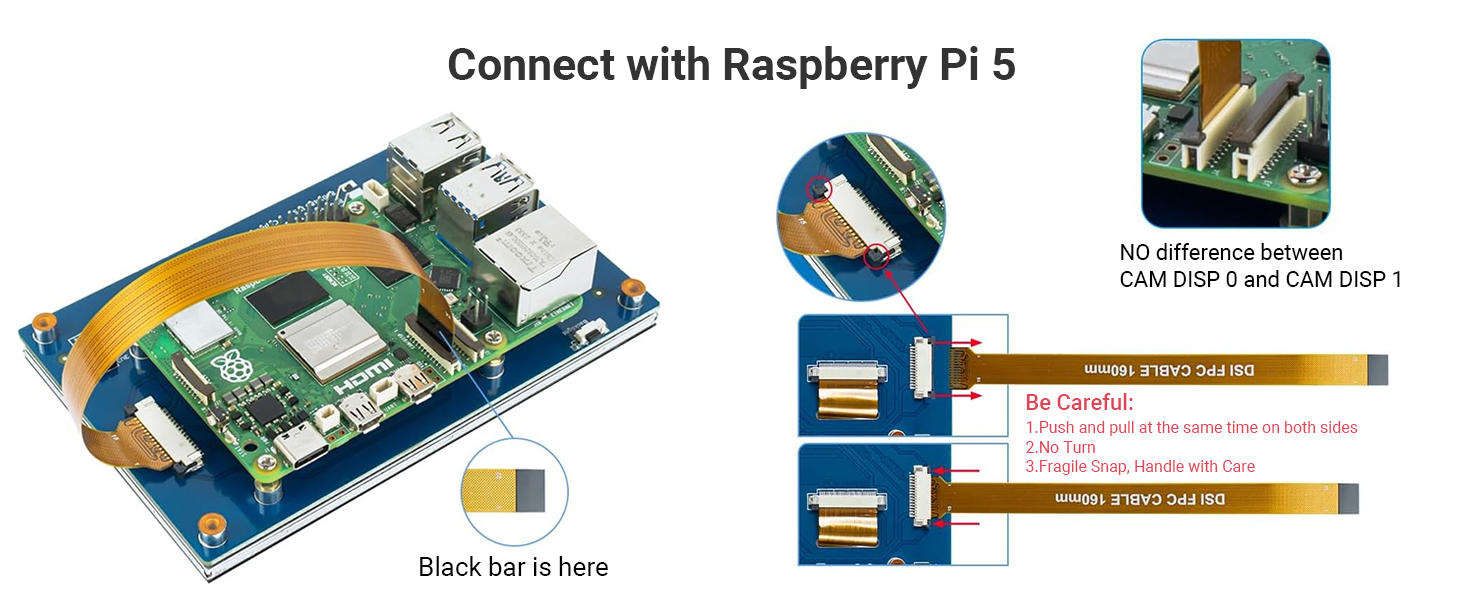 5inch DSI IPS monitor connects with Raspberry Pi 5