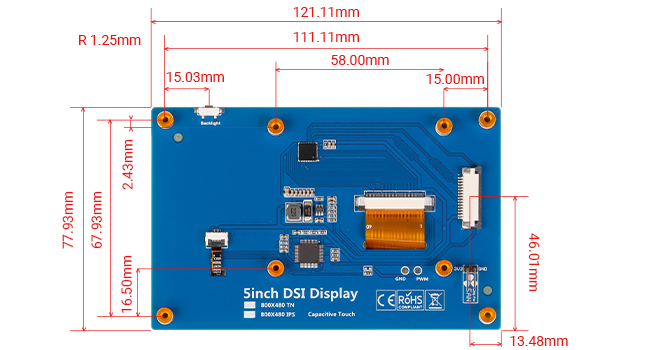 size of 5inch DSI monitor