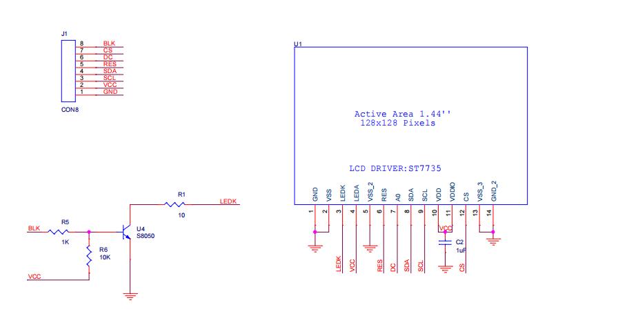 pin definition of 1.44 inch TFT display