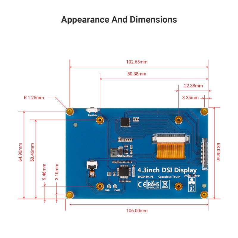 4.3 inch touchscreen display dimensions